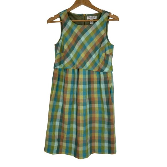 NorthStyle Womens Multicolor Plaid Sleeveless Dress Sz 6 Linen Blend Back Zipper - Picture 11 of 13